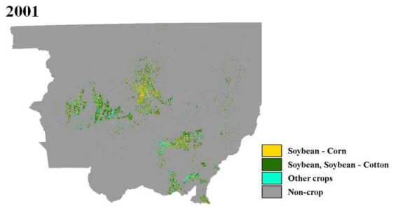 2001년 브라질 마토그로소 주의 작물 구분도 제작 결과