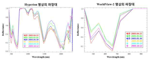 고창 지역 배추, 무의 영상 파장대별 분광반사율 변화 양상