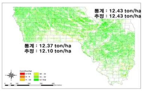 일리노이, 아이오와주 옥수수 수량 추정 분포(‘17)
