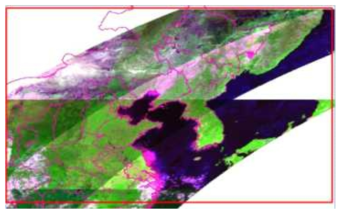 동북3성 연구대상 지역 행정경계 및 MODIS 위성영상 촬영 예시