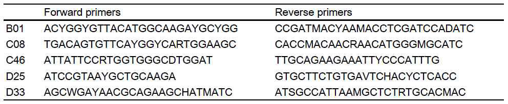 Primer sequences of COS markers