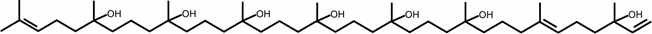 Hypsiziprenol A9의 구조. 9개의 이소프렌 단위가 축중합된 탄소수 45개의 구 조로서 탄소수 30개인 스테롤류, 40개인 카로티노이드보다 분자량이 더 큼