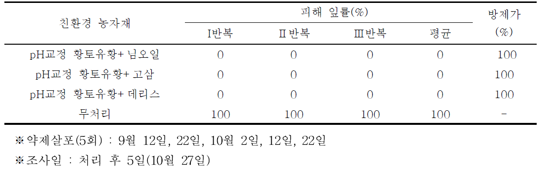 친환경 농자재를 이용한 진딧물 방제 효과 (10월 27일)