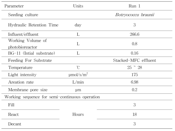Membrane photobioreactor (MPBR)의 운전조건
