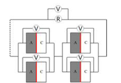 미생물연료전지 2개의 단위 셀 병렬연결 후 직렬연결된 단위 셀들을 병렬연결 (MFC 1//2-3//4)