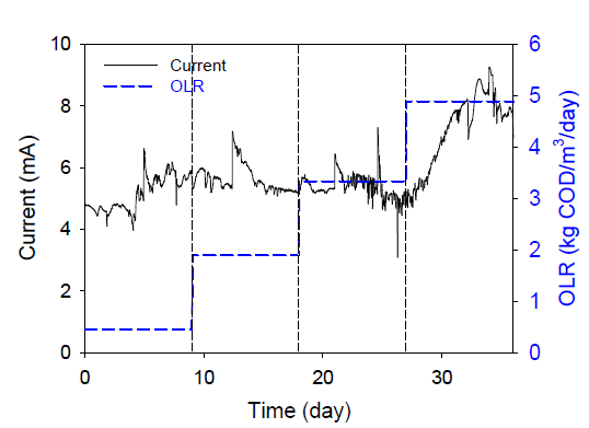 가축분뇨 전처리액을 이용한 유기물부하(OLR) 변화에 따른 전류발생