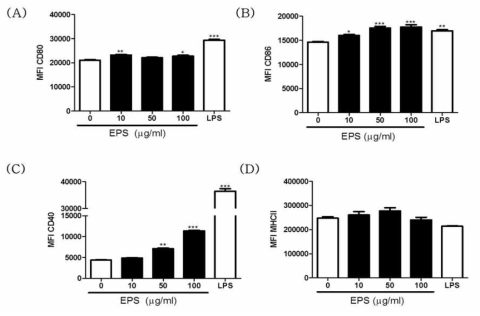 Effects of EPS isolated from W. cibaria JW15 on dendritic cell activation