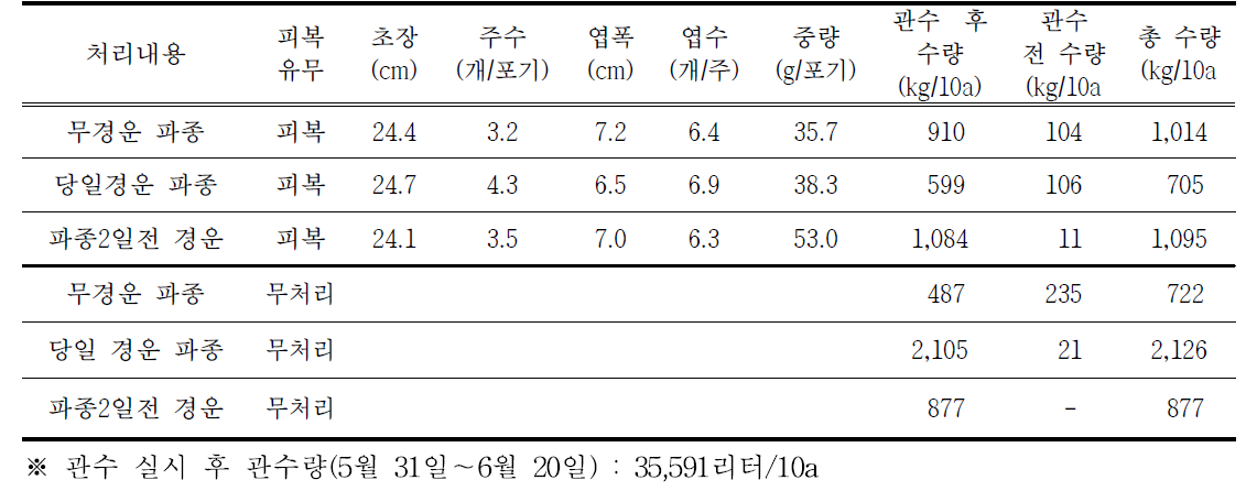 무관수 조건에서 경운 방법에 따른 열무의 수량특성