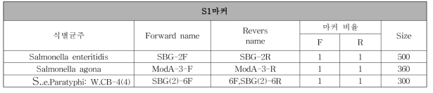 SNP multiplex PCR키트 개발을 위한 primer 조성(S1)