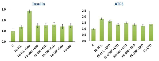 Hemolymph의 fraction (± 엑소좀)에 따른 ATF3의 인슐린 분비 조절 확인