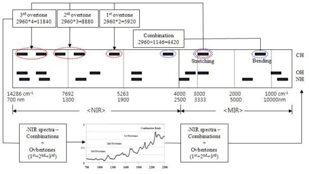 Procedure of analyzing the data from NIR spectra with functional group absorption bands ranging NIR from MIR region