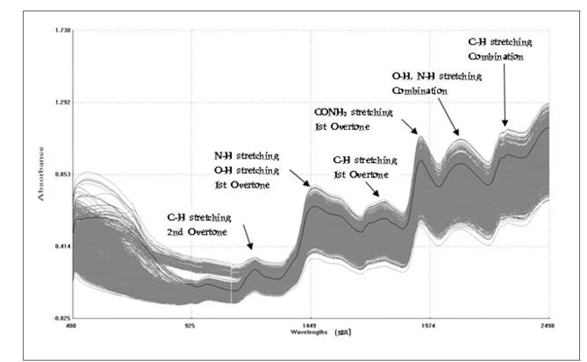 The NIR spectra from landrace germplasm using NIRS in condition of the milled brown rice