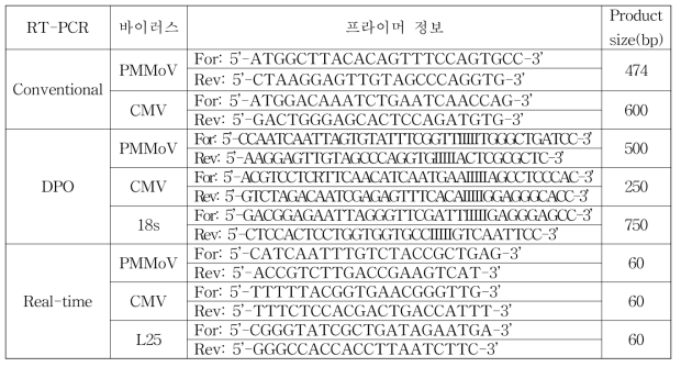 표준바이러스들의 유전자 진단을 위한 프라이머 정보