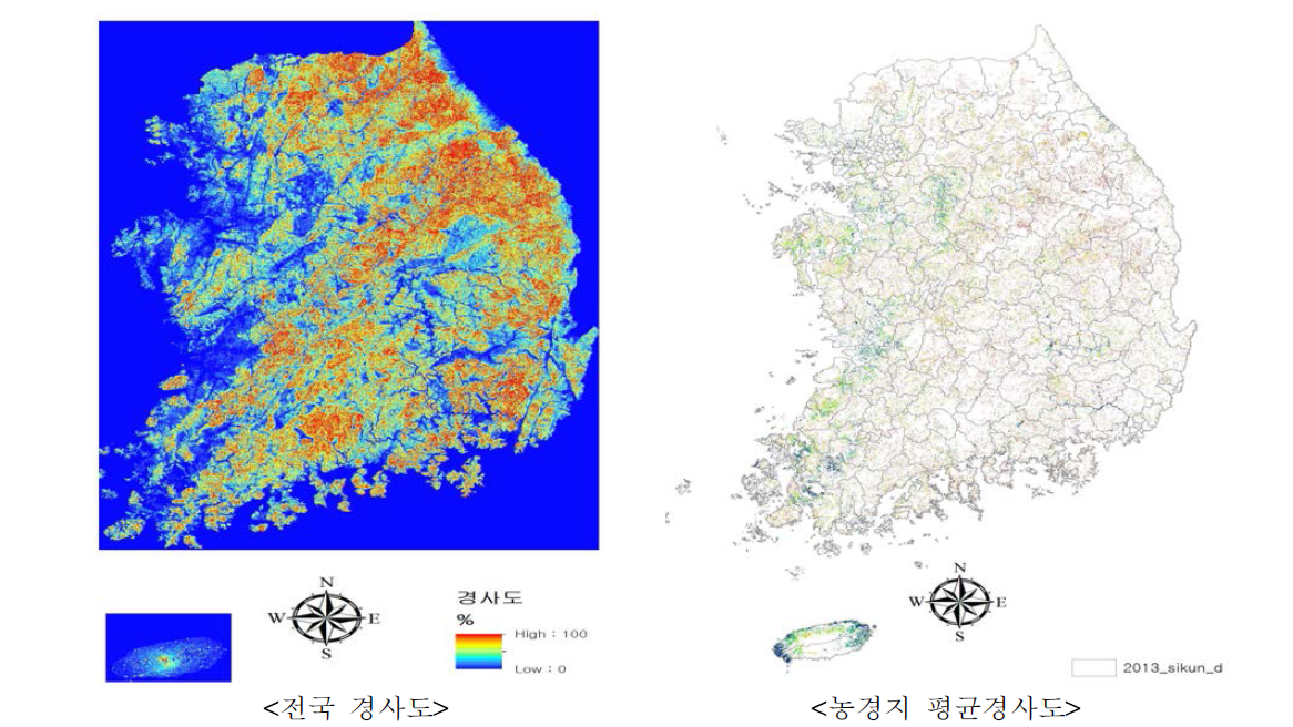 농경지 평균경사도 추출