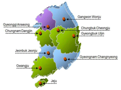 Map of propolis samples collected from different locations throughout Korea.