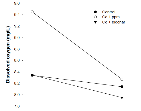 Effect of cadmium (1 mg/L) on dissolved oxygen levels in the presence of biochar