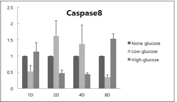 Glucose 농도가 다른 환경에서 배양된 MAC-T cell의 분화 유도후 Caspase8 유전자의 발현량 조사