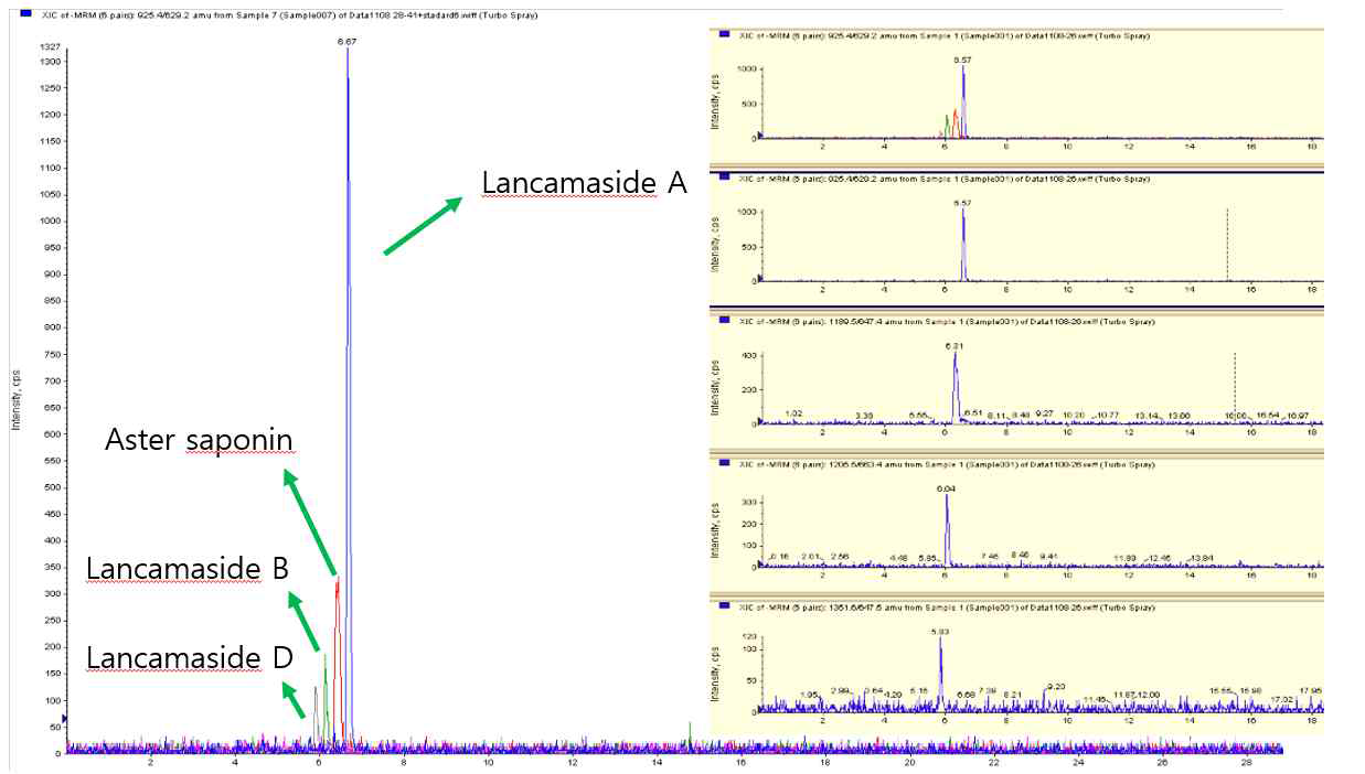 더덕 Lancemasides 분석을 위한 LC-MS/MS 분석(negative)