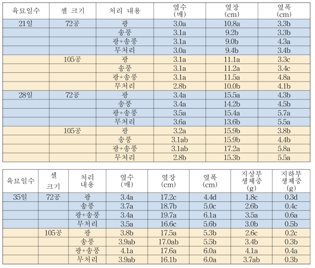 육묘시험 결과