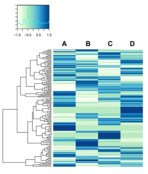 Expression profiles of 184 UGT genes identified in the Nr unigene set. Heatmap shows the hierarchical clustering of average FPKM values obtained from individual FPKM values from three replicates. A indicates one-year-old whole roots, and B, C, and D represent main bodies, lateral roots, and rhizomes of six-year-old roots, respectively