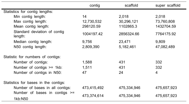 Summary statistics of genome assembly