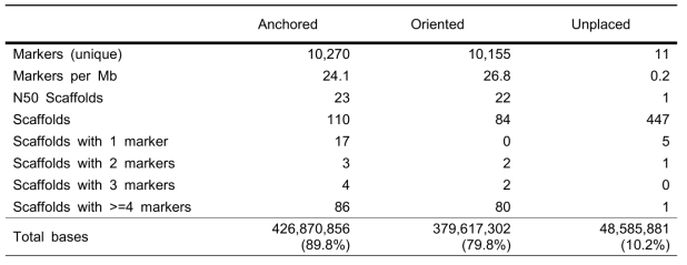 Summary of consensus map for anchoring scaffolds