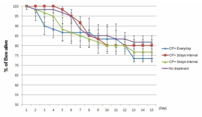 dsRNA-키토산 나노복합체 처리에 따른 꿀벌 생존률