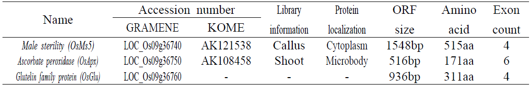 Characteristics of candidate genes for gw9