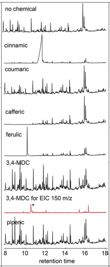 Screening of six phenolic acid reactions in yeast Δpad1-fdc1 mutant
