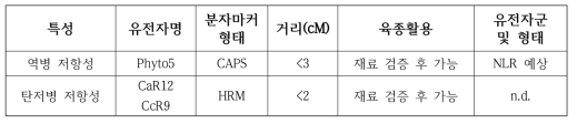 역병 및 탄저병 저항성 관련 연관 분자 표지 특성