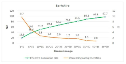 Effective population size (Ne) and decreasing rate (%) of Berkshire by generation