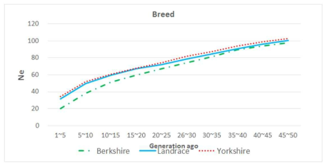 Comparison of effective population size (Ne) among three different pig breed