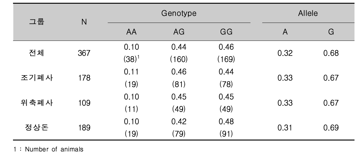 RGS16 SNP2의 유전자형 및 유전자빈도