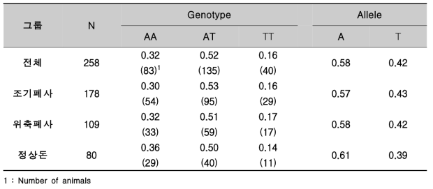 RGS16 SNP11의 유전자형 및 유전자빈도