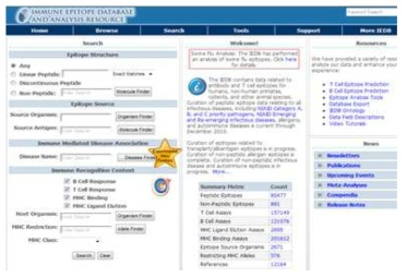 면역 에피토프 데이터 베이스 (Immune Epitope Database, IEDB; http://www.iedb.org/)