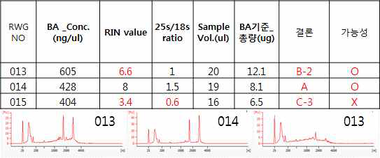 RNA sequencing을 위한 total RNA quality check 예시