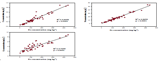 Relationship between Fe, Co, Ni and Cu concentration in rice core set