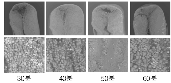 200℃에 볶음시간 별 광평옥 종실 비교