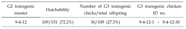 Germline transmission rates from G2 founder roosters