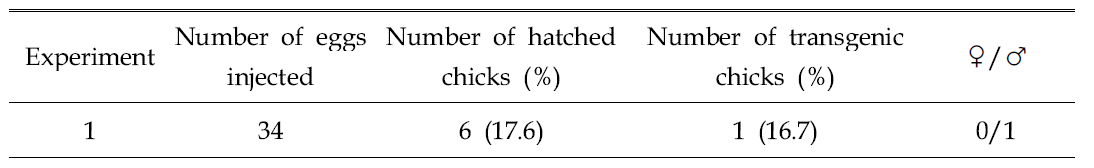 Hatchability of FIV-Ov23p-hEPOW virus injected embryos by surrogate egg-shell culture