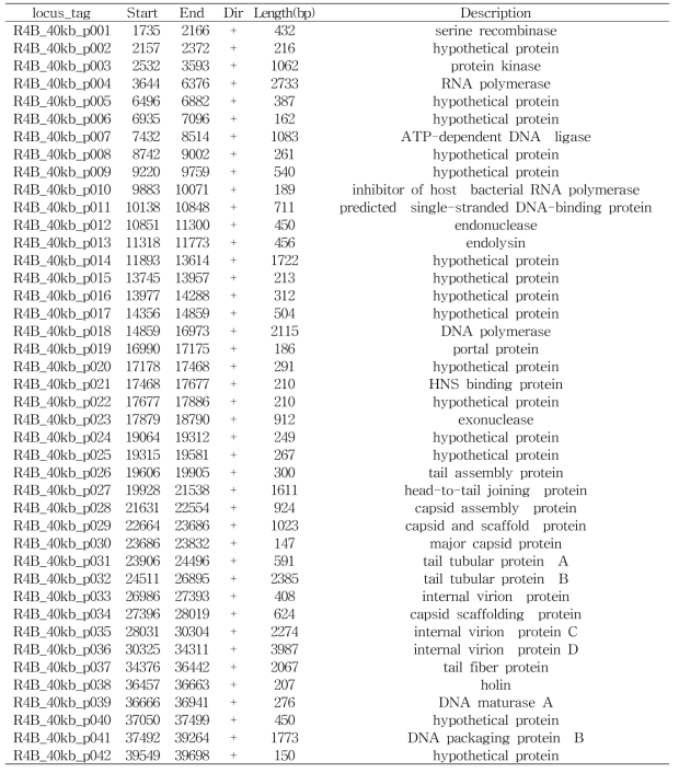 List of predicted coding sequences in DU_RP_III