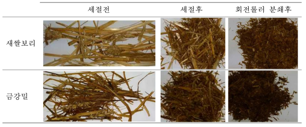 회전롤러식 분쇄 요인시험장치의 분쇄 상태