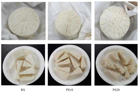 Form of Seolgi prepared with different concentrations of rice and potato flour