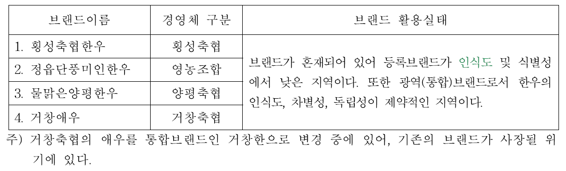 브랜드 활용성이 보통인 지역의 브랜드 특징과 명칭