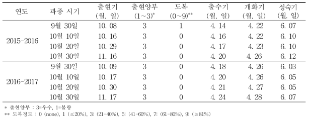 파종 시기별 추파 트리티케일의 생육 현황