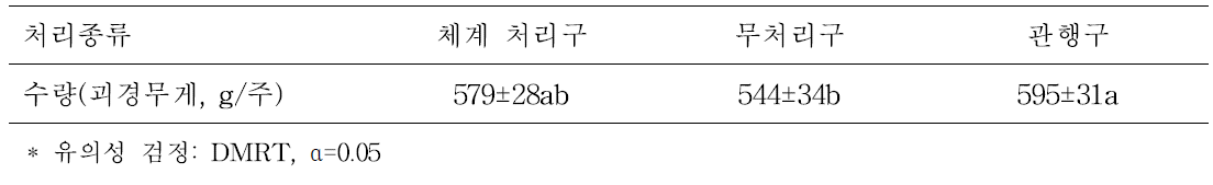 감자밭 트랩+약제처리구와 무처리구의 수량성 비교(처리당 10주 조사)