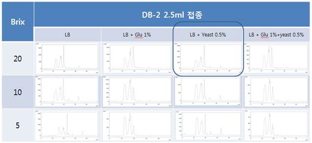 칡 추출물 농도에 따른 DB-2 발효산물의 변화