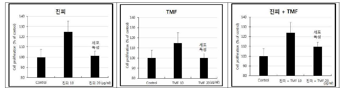 표피세포에서의 진피추출물과 플라보노이드 화합물의 세포 증식능력 확인