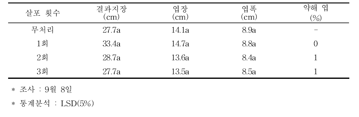 개화기 석회황합제 살포 횟수별 신초 생장