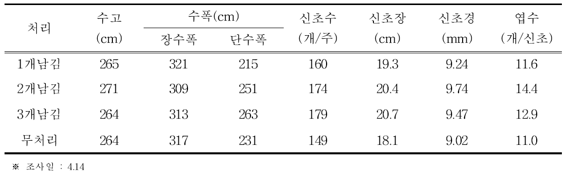 적아방법별 처리전 생육(2016)
